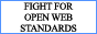 an old web style button with the text fight for open web standards fight for online privacy fight against monopolistic practices stand up to google