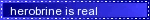 an old web style button with a blue background, white dot detailing, and the text herobrine is real